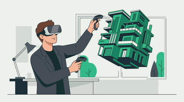 Man wearing virtual reality headset.