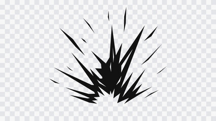 Abstract black explosion burst with sharp dynamic lines and shards isolated on transparent background. Energy impact effect in minimal style for design, games, and comic visuals. © Oleg