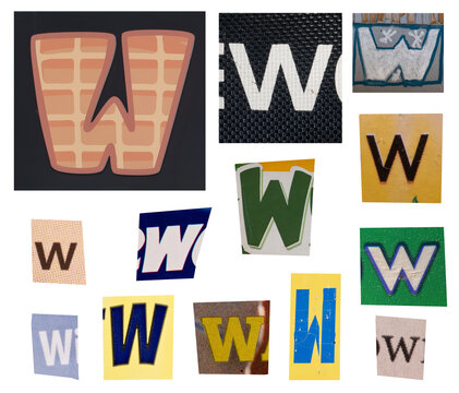 Letter W Typography Collage With Colorful Signs, Fonts and Textures on White Background