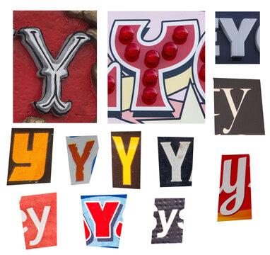 Collage of Letter Y Typography and Colorful Signage Showing Uppercase and Lowercase Styles