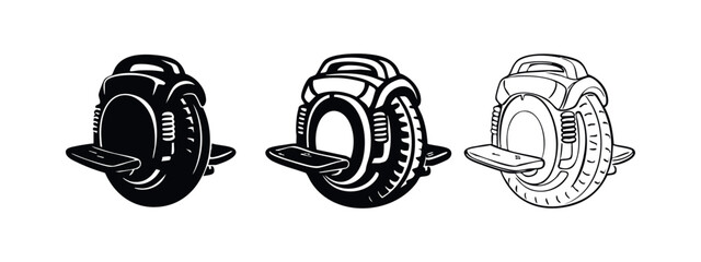 Modern electric unicycle icon set. Urban personal mobility, self-balancing scooter. © liubomir118809