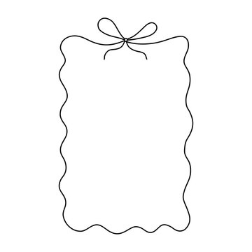 Wavy frame with cute bow in coquette style. Hand-drawn minimalist border design perfect for planners, invitations, notes, social media graphics, and digital scrapbooking. Isolated on white