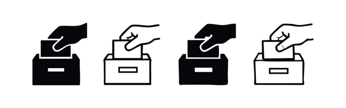 Voting and Election Icon Set - Hand Putting Ballot Paper into Box Symbol