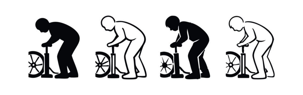 Person Pumping Bicycle Tire Icon - Bike Maintenance and Inflation Vector