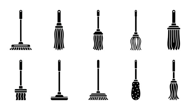 Collection of various broom and brush icons.
