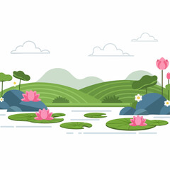Obraz premium Pink Water Lilies on Pond Surface.