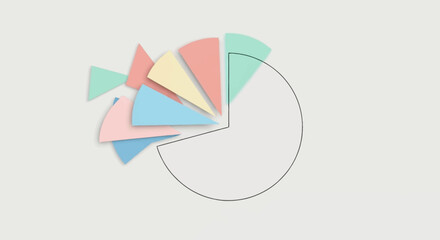 Obraz premium Exploded Pie Chart with Pastel Colored Slices on a Light Background.