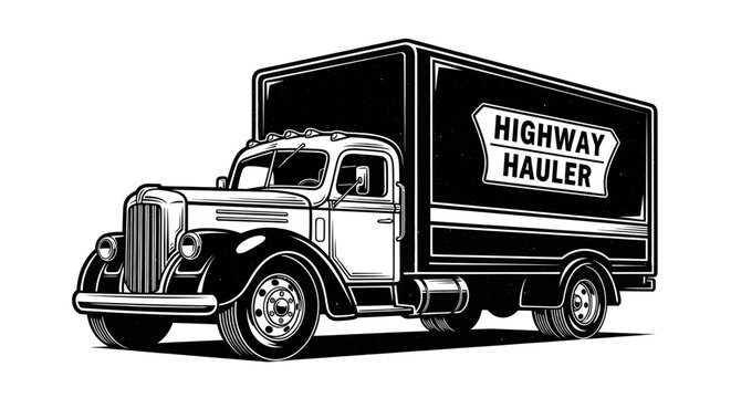 Vintage Truck "Highway Hauler" Illustration - Retro Delivery Van Art