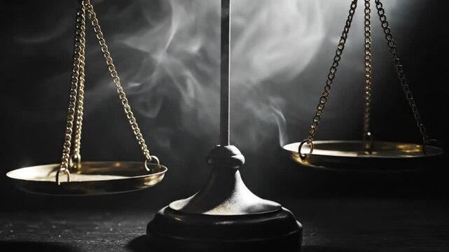 Symbol of justice with a scale of balance and wispy smoke in dark lighting