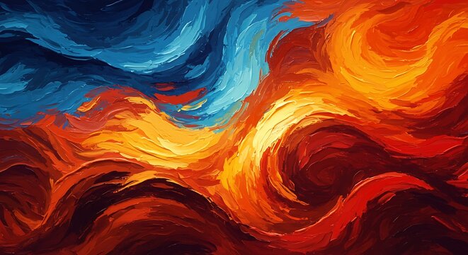 Abstract digital painting featuring vibrant swirling colors and brushstroke textures