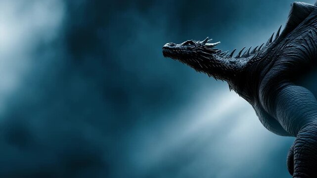 60 FPS Cinematic dragon silhouette gliding through storm clouds with sun rays and close up reveal