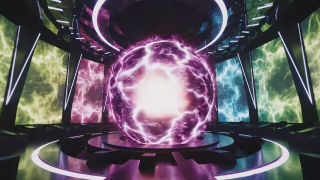 Futuristic energy sphere transforming in a high-tech science fiction environment