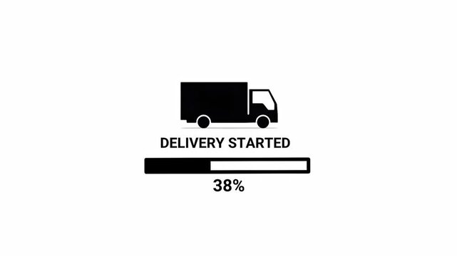 Delivery progress indicator truck loading animation delivery started 100 percent complete