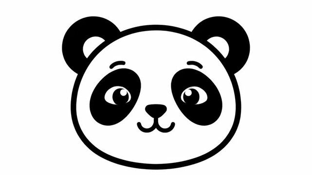 Adorable Panda Face Illustration featuring a minimalist black and white line art design on a clean white background perfect for children's educational content and creative branding projects.
