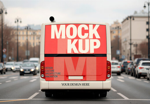 Rear View Of A City Bus Mockup