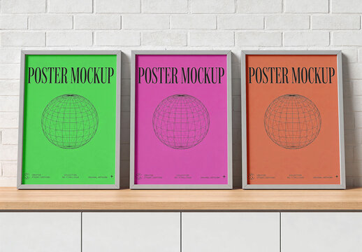 Triple Frame Brick Wall Mockup