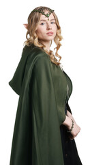 Naklejka premium Beautiful girl dressed as elf on white background