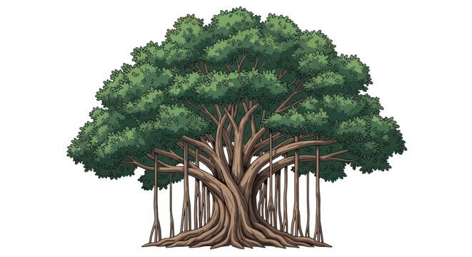 Large Tree with Thick Trunk Roots.