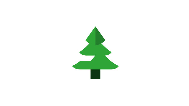 A geometric illustration of a green pine tree on a solid white background
