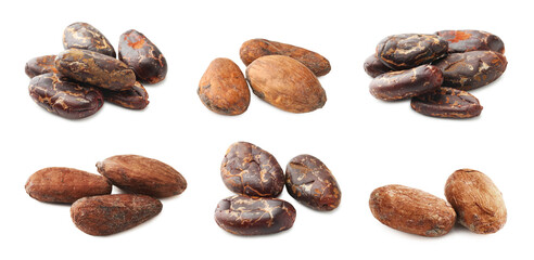 Obraz premium Natural cocoa beans isolated on white, set