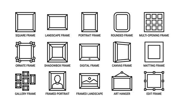 Various frame types including square, landscape, and ornate designs