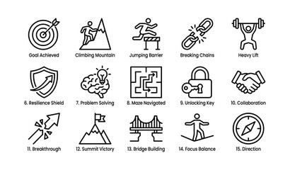 Fototapeta premium Simple icons illustrating achievement and success concepts