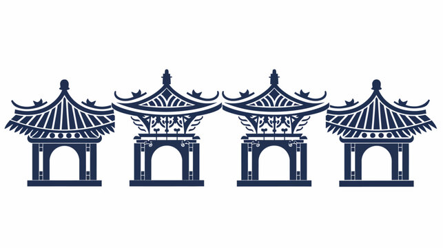 Four oriental pagodas with intricate roof designs, arranged in a repeating pattern
