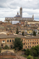 Naklejka premium Ancient City Skyline With Broad Sky View And Classic Rooftops. Venetian Urban Scene Featuring Aged Rooftops And Extensive Clear Sky Above