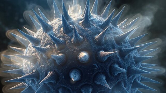 Pollen Grain: Microscopic view of a pollen grain, revealing its intricate structure and spiky surface, highlighting the complexity and beauty of nature's smallest details.