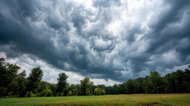 Dramatic Sky over the Landscape: A breathtaking view of the sky showcasing dark, ominous clouds dominating a vast landscape, foreshadowing an impending storm