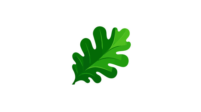 A vibrant green leaf on a white background.  It has several lobed edges, and a stem