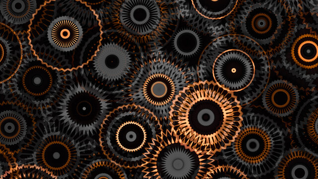 Industrial mechanical background design with realistic metallic black and bronze turning cogs machine gears abstract illustration