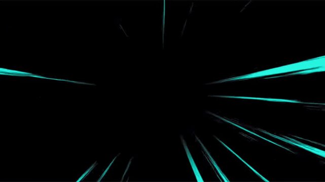 Bright anime speed lines animation on black background. Manga style speed velocity line- Flash action overlay motion scenes. Moving zoom comic speed line. Radial burst lines seamless looping footage.