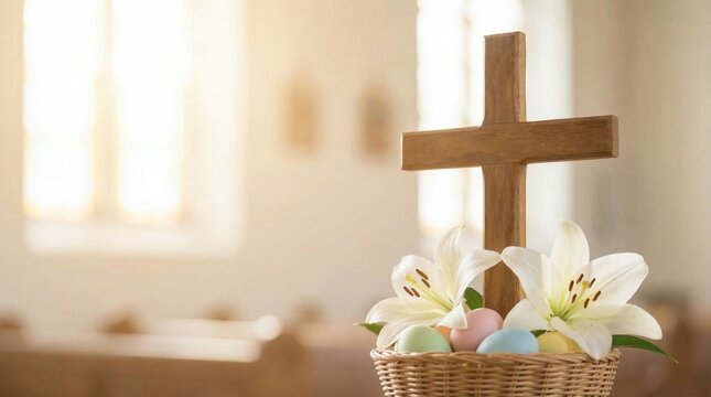 Easter Christian Cross Lilies Eggs Worship Faith Hope