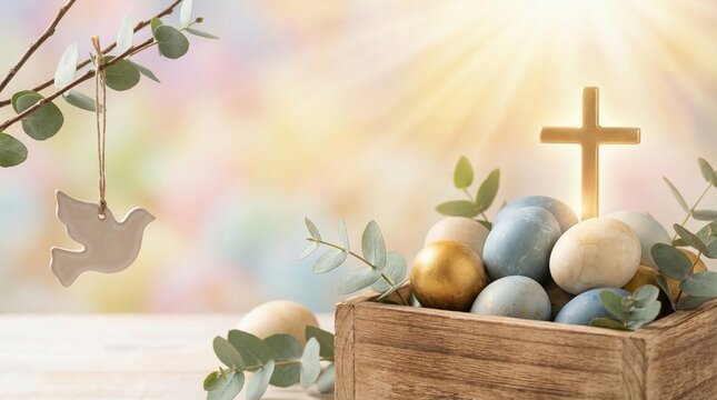 Easter Eggs Cross Dove Religious Symbolism Spring Celebration