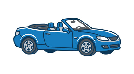Fototapeta premium Side view illustration of a bright blue convertible car with its top down, presented on a clean white background.