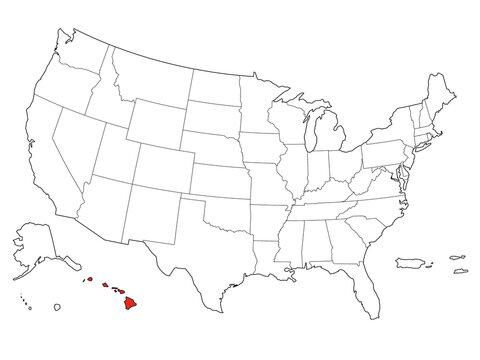 Map USA States Highlight Hawaii Outline