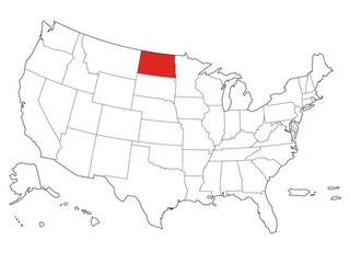 Fototapeta premium Map USA States Highlight North Dakota Outline