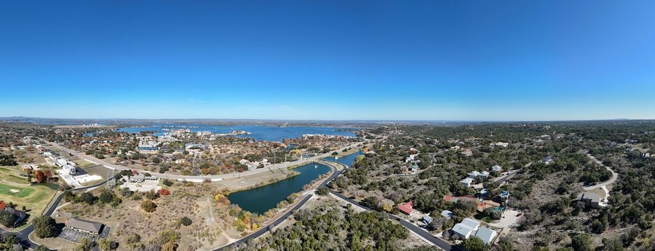 Aerial scenes of Lake LBJ in the central Texas Hill Country