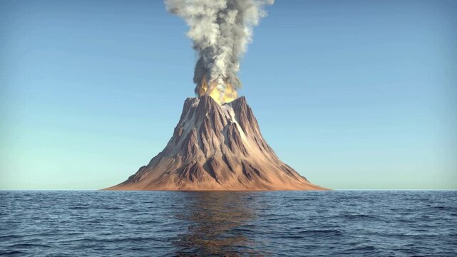 Volcano Erupts Underwater Ocean Scene.