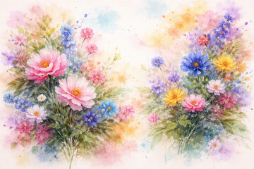 Obraz premium Watercolor Floral Bouquet Set with Soft Pastel Flowers Illustration