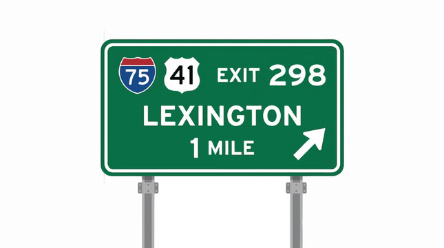 Green highway exit sign indicating Exit 298 for Lexington, 1 mile ahead, with routes I-75 and US-41 shown.