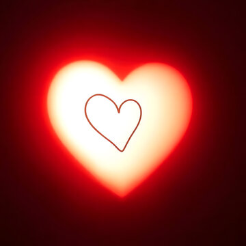 Bright glowing red heart outlined focal point love romance passion dark background