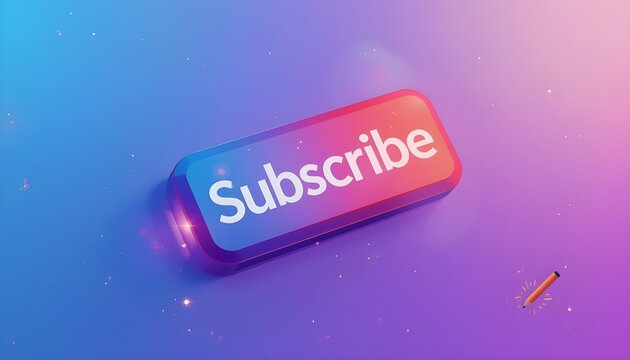 futuristic glowing subscribe button with gradient blue pink purple colors and vibrant particle background for digital call to action