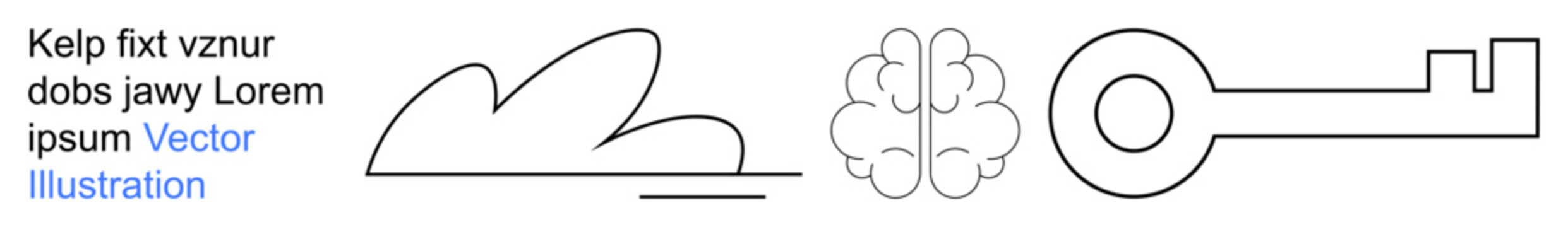 Cloud computing, technology, cybersecurity, data storage, AI, innovation. Minimalist line art showing a cloud, brain and key. Cloud computing and technology concept