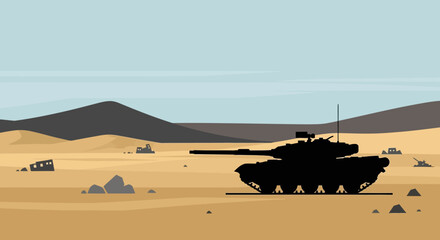Tank in desert sand environment. © Azrha