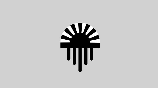 Black and white abstract geometric design with a half-circle radiating lines and vertical drips