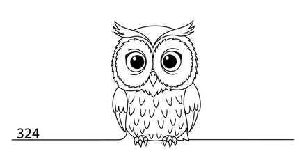 Fototapeta premium Owl Cartoon Illustration Perching on Line Isolated Black and White