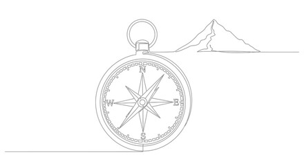 Compass Mountain Continuous Line Drawing Isolated on White Background © HiBiscus