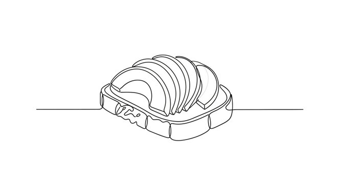 Avocado Toast Sliced Continuous Line Drawing Isolated on White